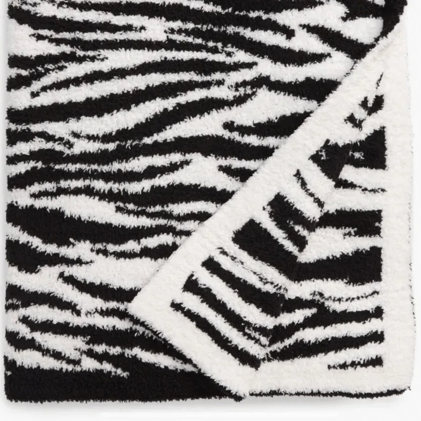 Barefoot Dreams CozyChic Safari Zebra Print Black White Throw Blanket