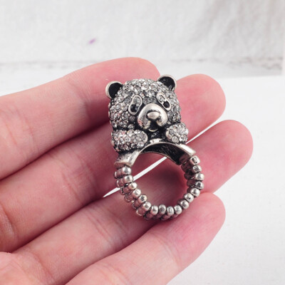 Vintage Style Teddybär Stretch Ring mit Kristall