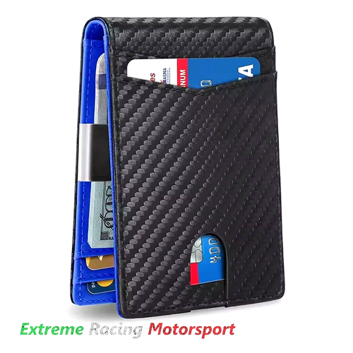 PORTAFOGLIO RFID CARBON LOOK/BLU LOGO METALLICH BMW CM 14,5x8,3 - Foto 4 di 8