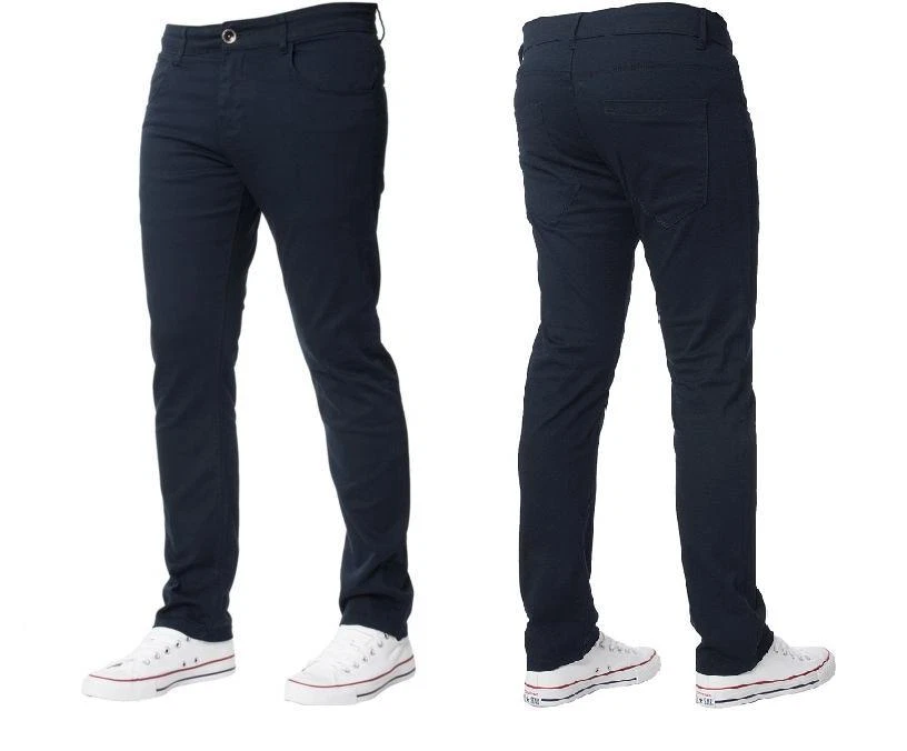Men's Peviani Navy Blue Slim Fit Smart Wear Look Casual Chino Trouser Pants