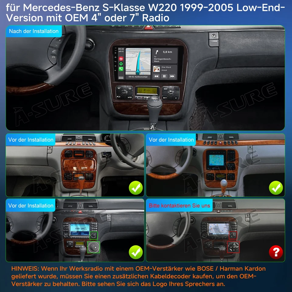 4+64GB For Mercedes Benz S500 W220 1998-2005 Android 15 Car Stereo Radio CarPlay - Image 3 of 4