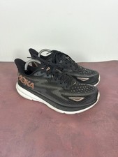 Hoka One One Clifton 9 Womens 10D Wide Gym Shoes Black Gold 1132211 BRGL Sneaker