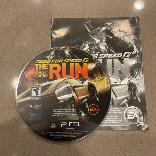 PS3 Need for Speed Most Wanted Run Limited Edition case with gold sports car, black background, and white EA logo.