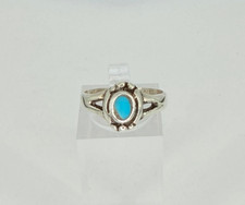 Vintage Southwest Navajo Sterling Silver Ring Blue Turquoise Inlay Size 6.5