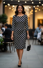 NWOT Lauren Ralph Lauren Black & White Geometric Chain Link Dress (Size 10)