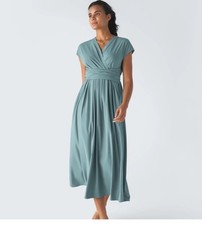 Halara Breezeful Flowy Dress 2X Plus Teal Blue V-Neck Short Sleeve  Tie Back NEW