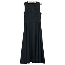 MADEWELL V-Neck Circle Midi Dress in Jet Black Cotton Poplin Sleeveless Size 6
