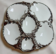 Antique Martial Redon MR Limoges France Oyster Plate - White w/ Silver Overlay