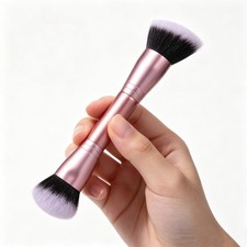 Dual-Ended Foundation Brush: Round Angled makeup brushes, 100 Vegan Synthetic