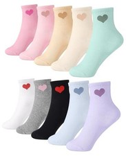 10 Pairs Novelty Heart Socks for Women Above Ankle Mini Crew Cotton Colorful
