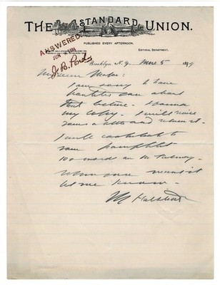 1894 AUTOGRAPH LETTER by Newspaper Editor & War Correspondent MURAT HALSTEAD