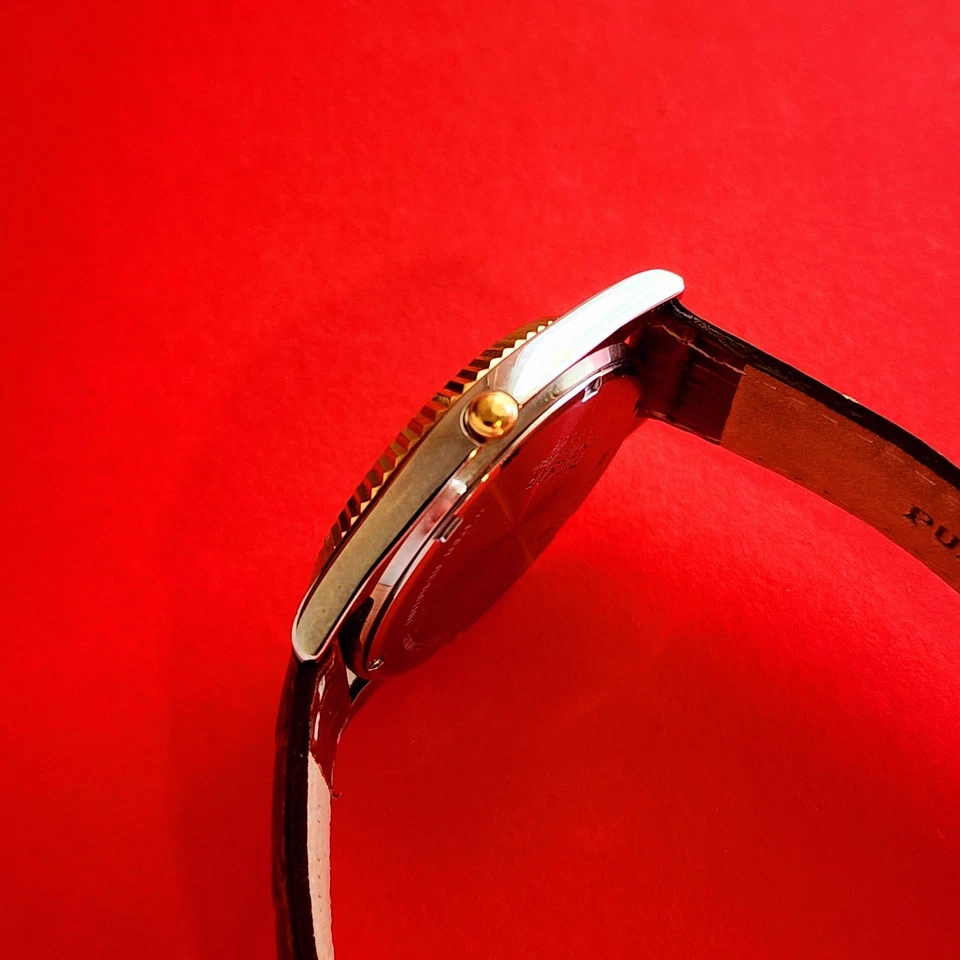 Pulsar President Day Date Watch Blue Dial Fluted Bezel Two Tone V744-X004 Mens - image 4 of 4