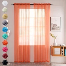  Solid Sheer Rod Pocket Curtain Voile 52"W x 45"L (Pack of 2) Orange Red