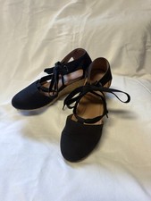 Vionic Kaitlyn Black Canvas Espadrilles Wedge Ankle Strap Sandals Women's Size 9