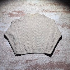 Vintage 1990s Made in USA Old Glory Cable Knit Mock Neck Sweater Cream Speckled