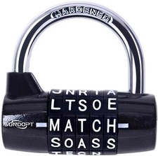 Black Gym Lock - 5 Letter Word 5 Digit Combination Lock - Safety Padlock School