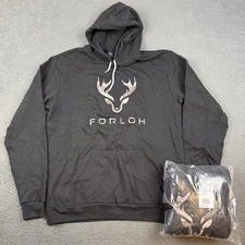 Forloh Hoodie Mens Unisex Extra Large Black Pullover Drawstring Hunting Cotton