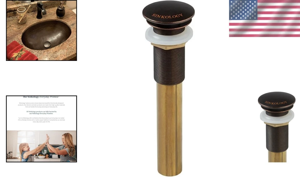 SinkSense Aged Copper 1.5" Pop-up Sink Drain – No Overflow - Image 2 of 4