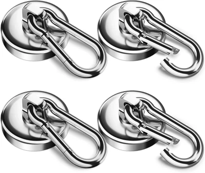 6 Pack Magnetic Hooks with Swivel Carabiner, 70LBS Neodymium Magnet Hooks Heavy