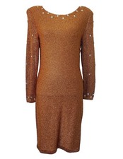 Steve Fabrikant Vintage Sweater Dress SMA Cooper Metallic Rhinestone 1980 Flaws