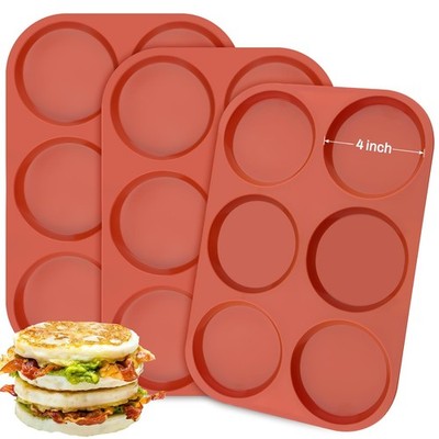 4 Inch Silicone Egg Mold 3 Pack NonStick Jumbo Muffin Hamburger Bun Pan