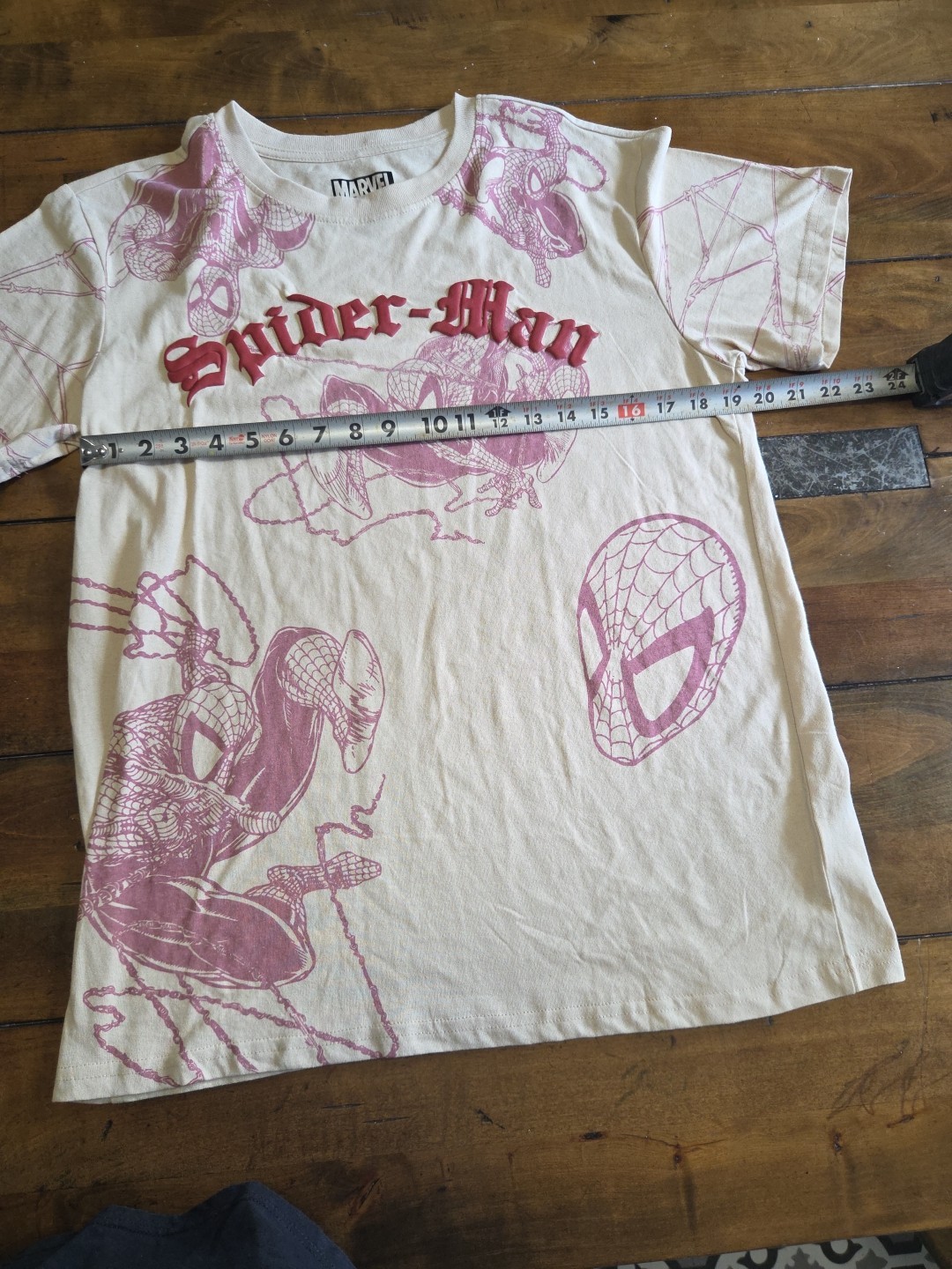 Marvel Spider Man Shirt Large L All Over Print AOP Pink White Graphic Tee image 8