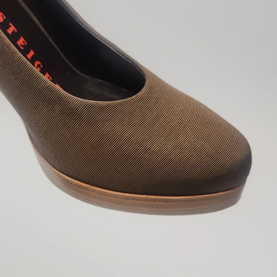 Walter Steiger Shoe 3.75" Wood Heel Pumps Brown Fabric EU 38.5 Size 8 Italy - Image 4 of 4