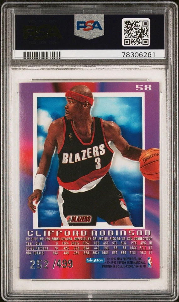 1996 SKYBOX E-X2000 CREDENTIALS #58 CLIFFORD ROBINSON/499 PSA 6 - Image 2 of 2
