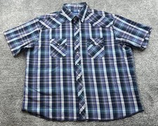 Wrangler Shirt Mens 2XL Blue Plaid Western Pearl Snap Short Sleeve Cowboy