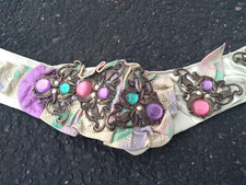 Vintage Nina Arjani Designs Leather Belt 30-32 Inches White Purple Pink