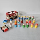 Vintage Lot of 20 Fisher Price Little People Figures Plastic & Wood + Mini Bus