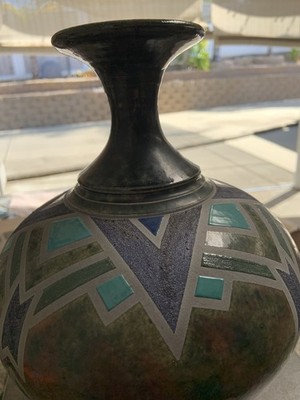 Artisan Studio Ceramic R Kevin Kelly Signed ? Pottery Raku  Vase Teal Purple