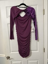 VENUS Purple Ruched Bodycon Dress Sequin Sleeve Women’s Size S Party Club