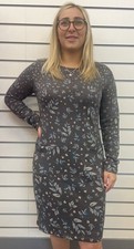 WHITE STUFF LADIES GREY LEAF PRINT DRESS NEW SIZE 12 ref 257 