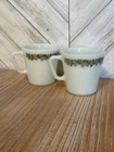 Vintage Pyrex SPRING BLOSSOM Crazy Daisy MUGS CUPS set of 2 milk white glass