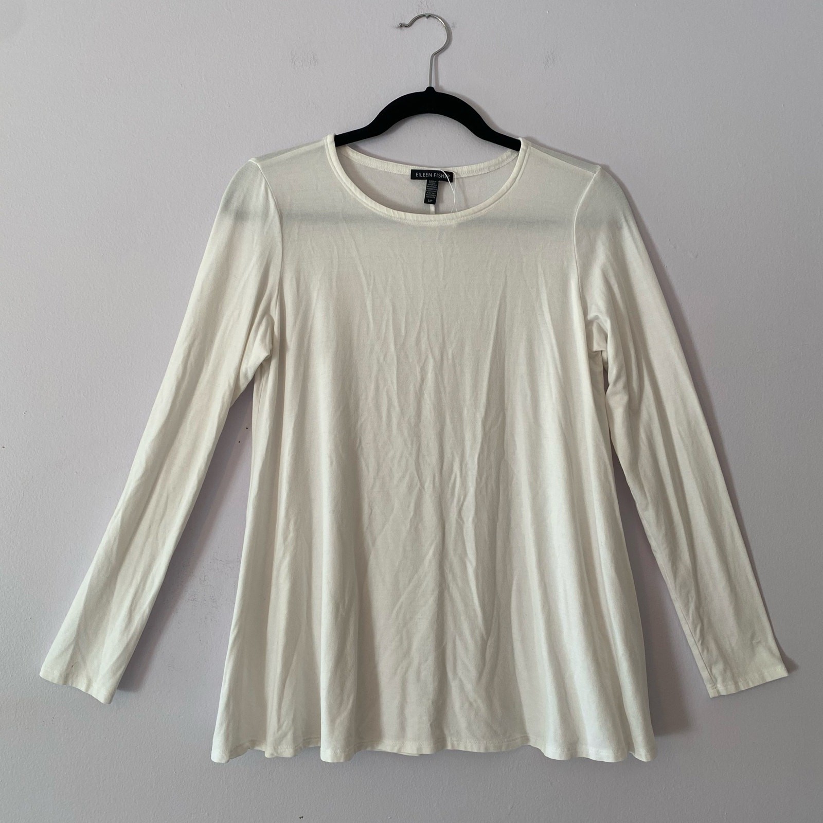 Eileen Fisher White Long Sleeve Shirt Crewneck Tencel Soft Women's size Small