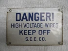SO. CAL. EDISON "DANGER! HIGH VOLTAGE" Vintage Porcelain Original Sign.