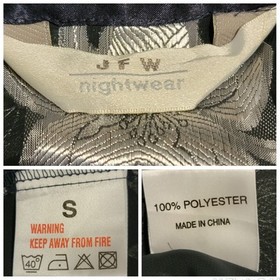 VTG Y2K Floral Robe Womens Sz S Black Gray Silver Sheer Long Satin Trim Tie Sexy