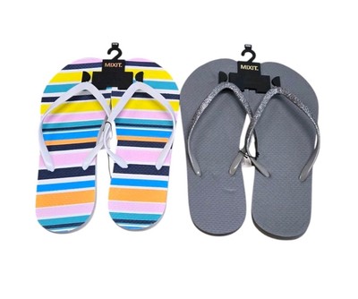 Lot Of 2 Pairs Mixit Flip Flops Womens 11/12 Multi Stripe Gray Glitter Sandals