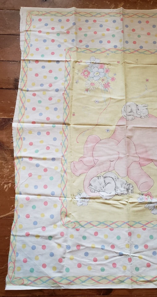 Panel de tela elefante rosa gatitos lunares floral bebé edredón guardería dormir Foto 3 de 4