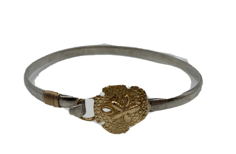 Two Tone Sterling & 14k San Dollar Hook Bangle Bracelet Signed by R.A. Georgetti