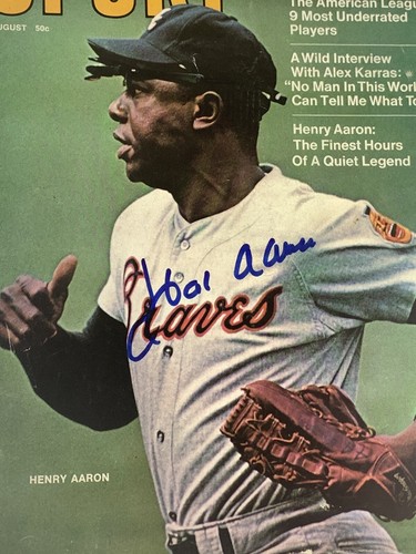 Hank Aaron firmó revista deportiva 1970 Bravos béisbol mlb beckett loa - Imagen 2 de 14