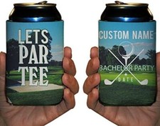 Enfriador de latas de despedida de soltero personalizado, camiseta Lets Par, despedida de soltero de golf