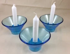 Vintage 3 Blue Candle Holders Mid Century Modern