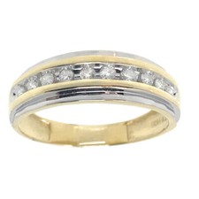 Mens Genuine Diamond 10K White  Yellow Gold .25ct Wedding Band Ring Channel Set