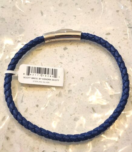 Scott Bros By Kendra Scott Corded Bracelet Sterling Silver 925 Blue Leather NWT