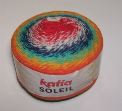 820 yd ball Katia SOLEIL Cotton dk yarn w shawl pattern #101 RED WHITE TURQ NAVY