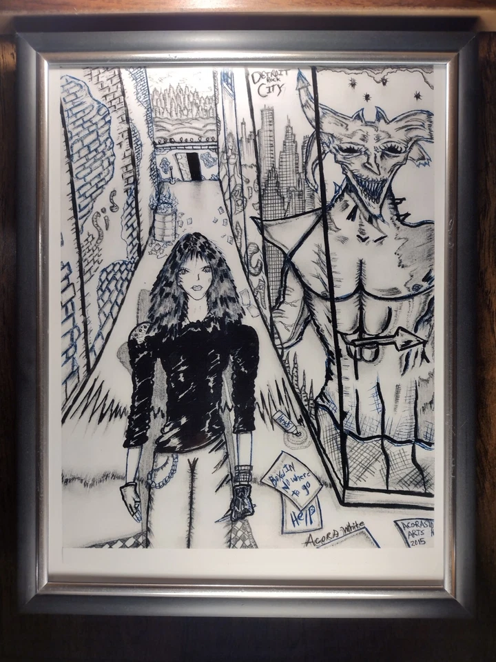 Arte de pared enmarcado, paisaje urbano oscuro, impresión de arte urbano en blanco y negro, 9,5" x 12" Foto 2 de 4