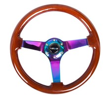 Nrg Steering Wheel Classic Wood Grain 350mm Neochrome Finish Spoke 3 Deep Dish