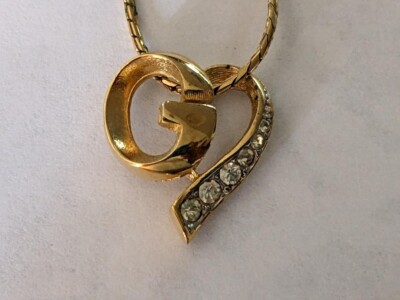 【Givenchy】Gold-Tone Stone Heart Pendant Necklace, GIVENCHY Heart Light Stone Necklace Accessories Gold Tone